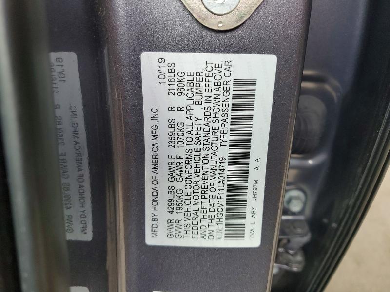 2020 Honda Accord მანქანა იყიდება აუქციონზე, vin: 1HGCV1F11LA014719, აუქციონის ნომერი: 51030656