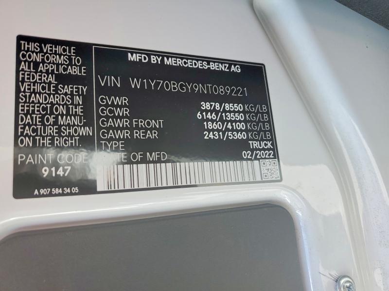 48138286 :رقم المزاد ، W1Y70BGY9NT089221 vin ، 2022 Mercedes-benz Sprinter مزاد بيع