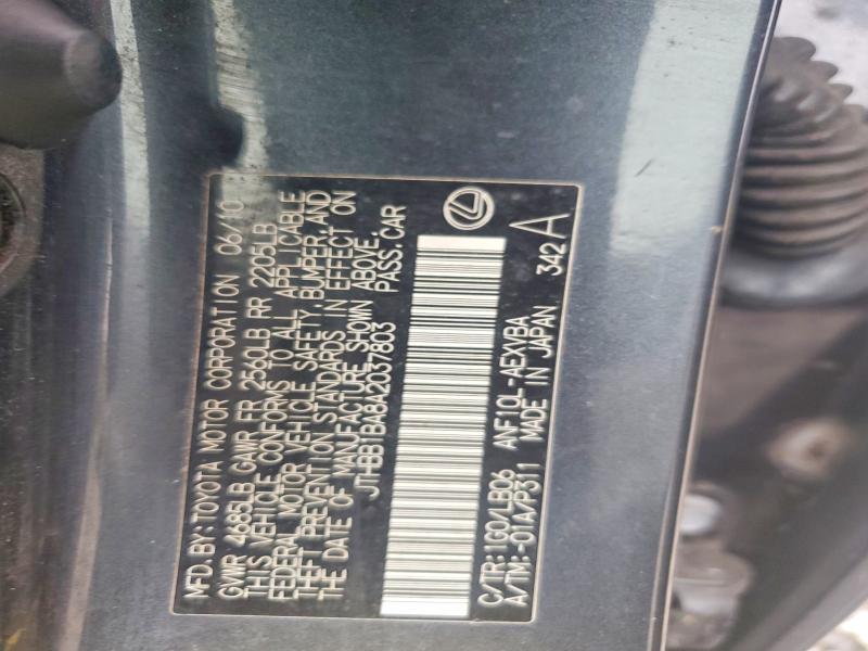Aukcja sprzedaży 2010 Lexus Hs 250h, vin: JTHBB1BA8A2037803, numer aukcji: 50134216
