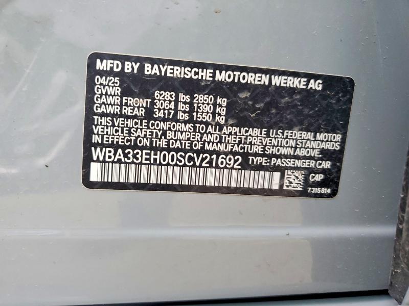 Aukcja sprzedaży 2025 Bmw 740, vin: WBA33EH00SCV21692, numer aukcji: 49369866