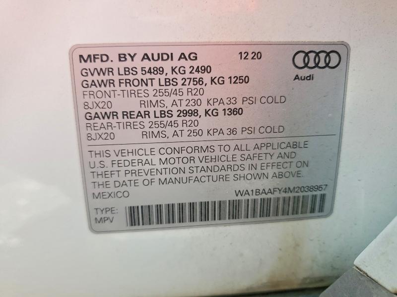 Aukcja sprzedaży 2021 Audi Q5 E, vin: WA1BAAFY4M2038957, numer aukcji: 51624206