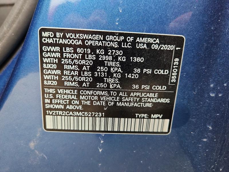 51006676 :رقم المزاد ، 1V2TR2CA3MC527231 vin ، 2021 Volkswagen Atlas مزاد بيع