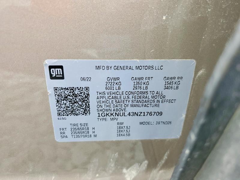 Продажа на аукционе авто 2022 Gmc Acadia, vin: 1GKKNUL43NZ176709, номер лота: 49708636