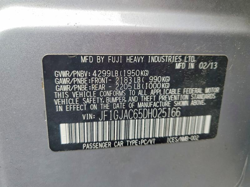 2013 Subaru Impreza მანქანა იყიდება აუქციონზე, vin: JF1GJAC65DH025166, აუქციონის ნომერი: 51582066