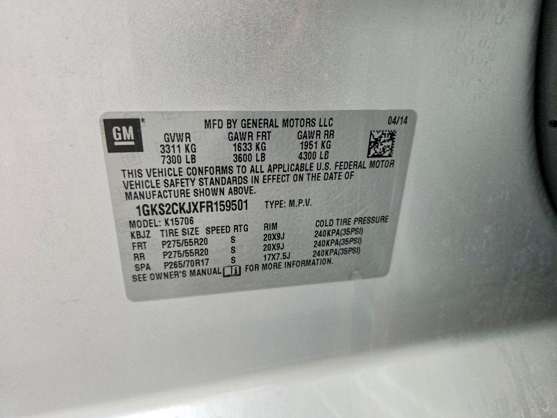 Aukcja sprzedaży 2015 Gmc Yukon, vin: 1GKS2CKJXFR159501, numer aukcji: 51879566
