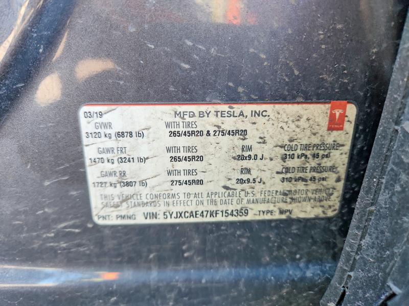 Продаж на аукціоні авто 2019 Tesla Model X, vin: 5YJXCAE47KF154359, номер лоту: 48024926