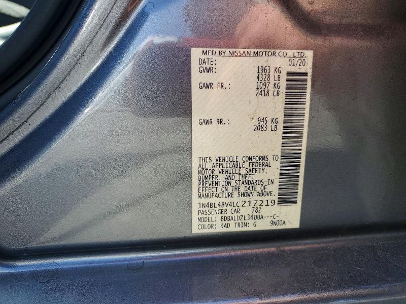 Aukcja sprzedaży 2020 Nissan Altima, vin: 1N4BL4BV4LC217219, numer aukcji: 49254776