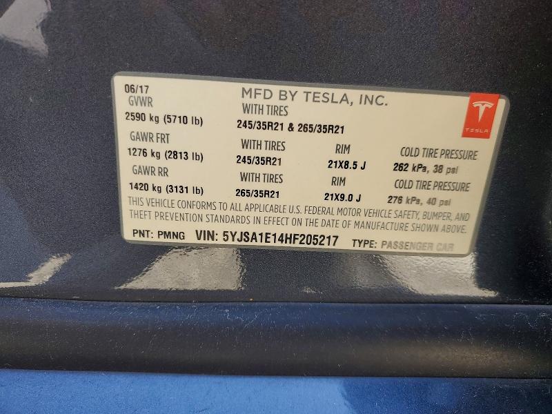 Продажа на аукционе авто 2017 Tesla Model S, vin: 5YJSA1E14HF205217, номер лота: 49006446