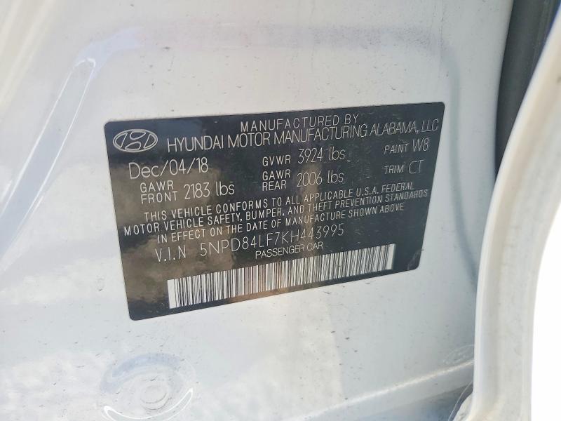 51346066 :رقم المزاد ، 5NPD84LF7KH443995 vin ، 2019 Hyundai Elantra مزاد بيع