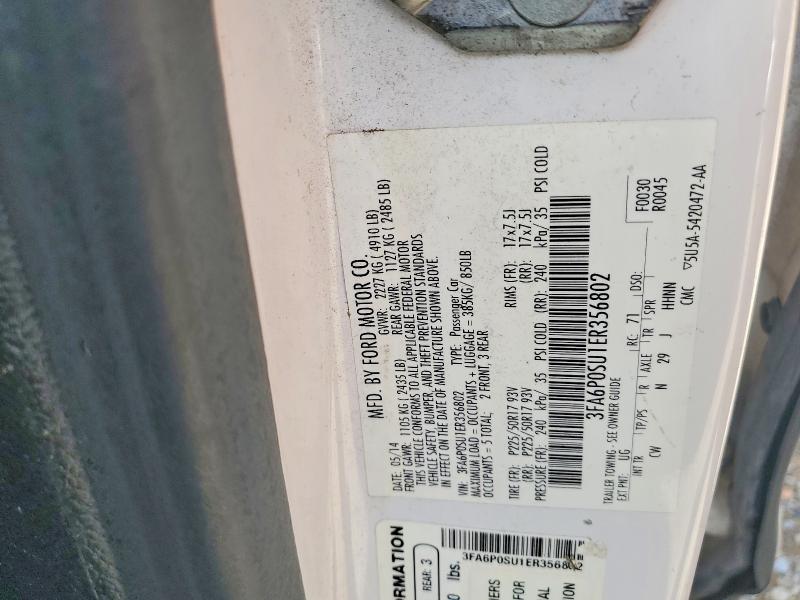 Продажа на аукционе авто 2014 Ford Fusion, vin: 3FA6P0SU1ER356802, номер лота: 51378646