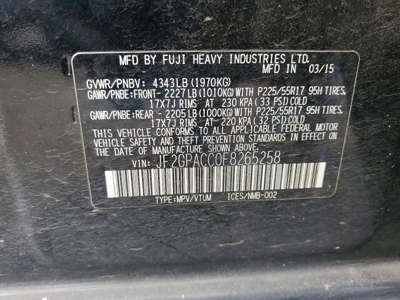 Продажа на аукционе авто 2015 Subaru Xv Crosstrek, vin: JF2GPACC0F8265258, номер лота: 51573266