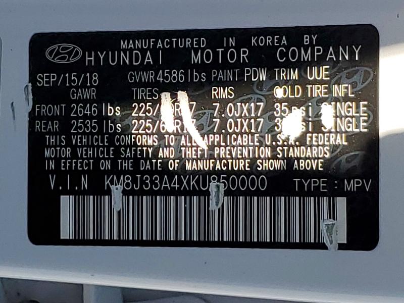 Продажа на аукционе авто 2019 Hyundai Tucson, vin: KM8J33A4XKU850000, номер лота: 51722176