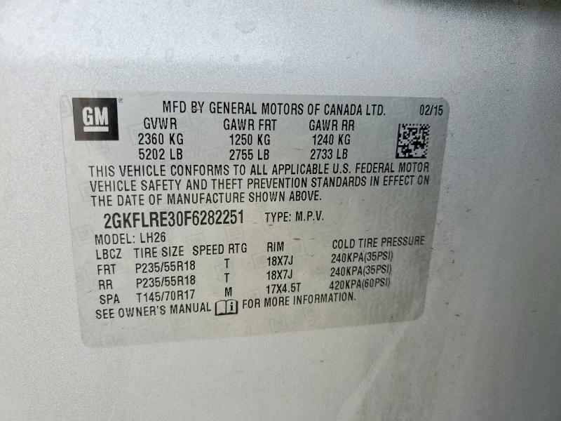 Aukcja sprzedaży 2015 Gmc Terrain, vin: 2GKFLRE30F6282251, numer aukcji: 50095116