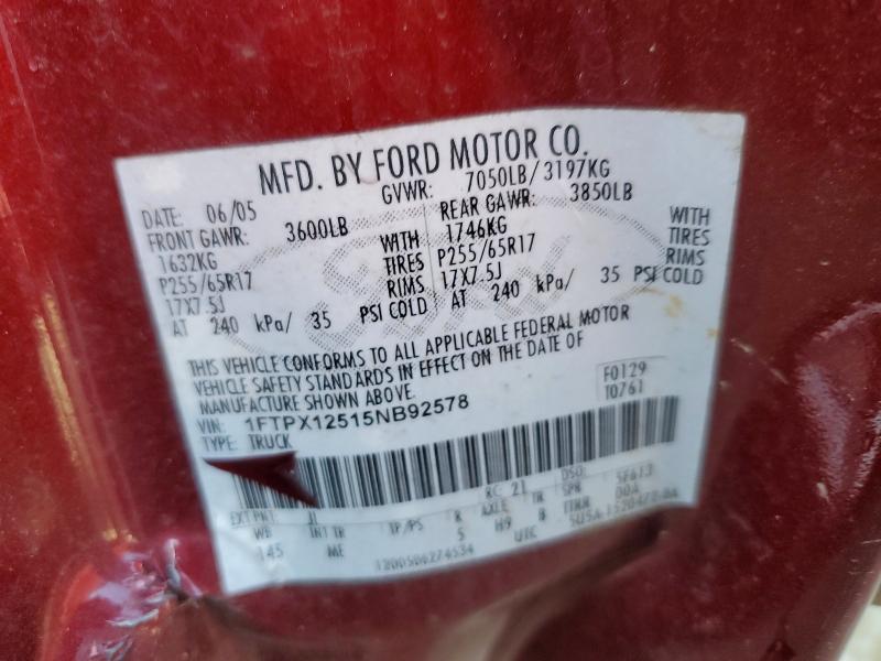 Продажа на аукционе авто 2005 Ford F150, vin: 1FTPX12515NB92578, номер лота: 49223536