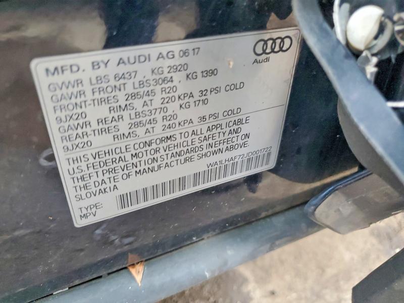 Продаж на аукціоні авто 2018 Audi Q7, vin: WA1LHAF72JD001722, номер лоту: 51950996