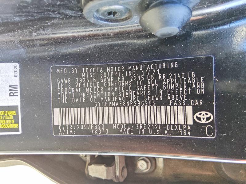 Aukcja sprzedaży 2022 Toyota Corolla, vin: 5YFEPMAE8NP296255, numer aukcji: 50509726
