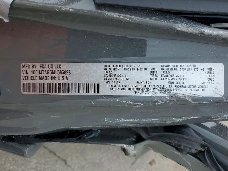 2021 Jeep Gladiator მანქანა იყიდება აუქციონზე, vin: 1C6HJTAG5ML585828, აუქციონის ნომერი: 48121886