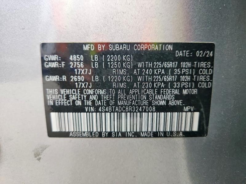 Продажа на аукционе авто 2024 Subaru Outback, vin: 4S4BTADC8R3247008, номер лота: 49557356