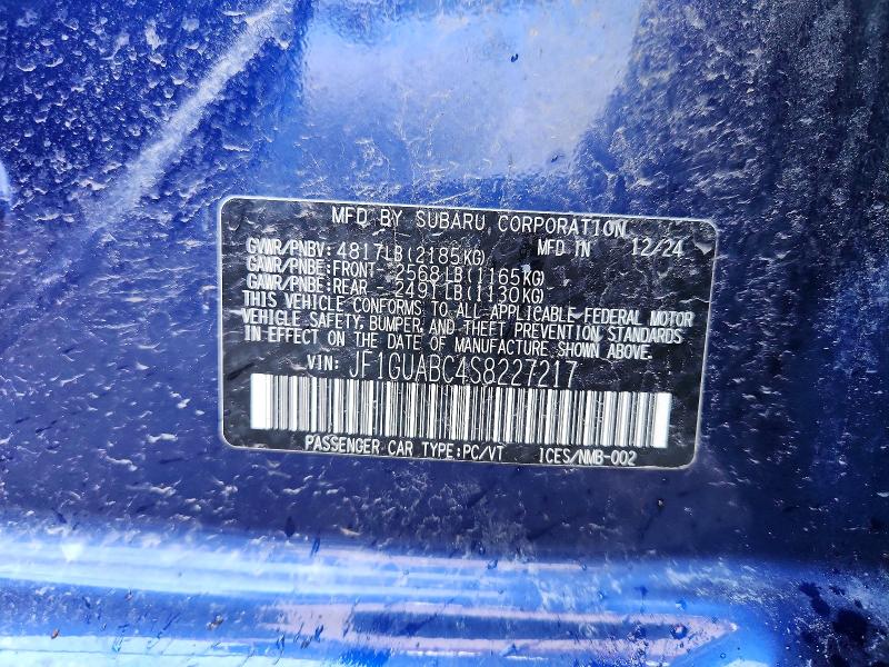 2025 Subaru Impreza მანქანა იყიდება აუქციონზე, vin: JF1GUABC4S8227217, აუქციონის ნომერი: 51137326