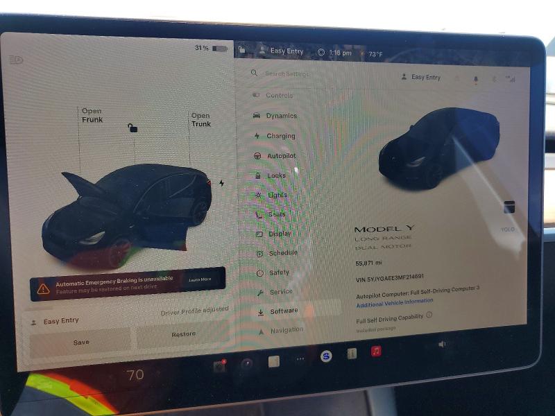 Продажа на аукционе авто 2021 Tesla Model Y, vin: 5YJYGAEE3MF214691, номер лота: 50568526