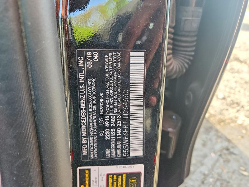 2018 Mercedes-benz C მანქანა იყიდება აუქციონზე, vin: 55SWF6EB1JU264660, აუქციონის ნომერი: 49895846