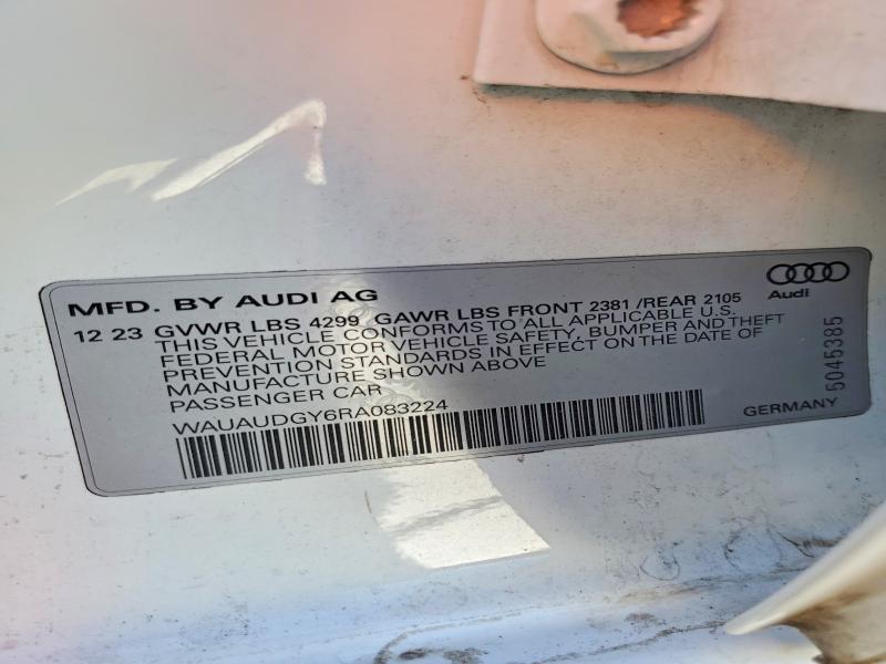 2024 Audi A3 მანქანა იყიდება აუქციონზე, vin: WAUAUDGY6RA083224, აუქციონის ნომერი: 48980596