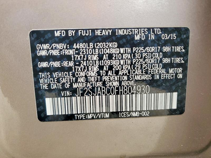 Aukcja sprzedaży 2015 Subaru Forester, vin: JF2SJABC0FH804930, numer aukcji: 51455166