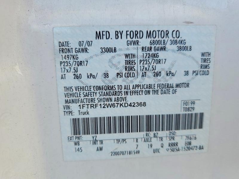Aukcja sprzedaży 2007 Ford F150, vin: 1FTRF12W67KD42368, numer aukcji: 50800626