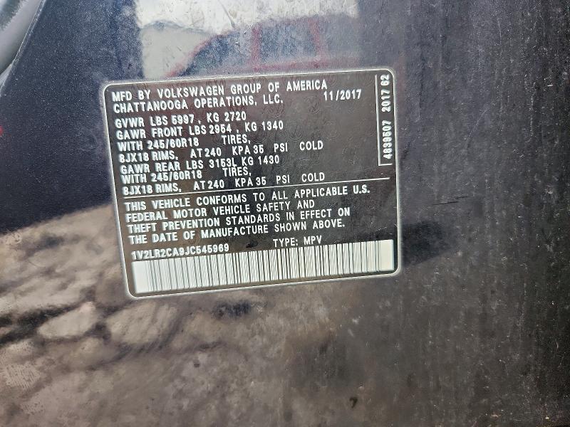 49922706 :رقم المزاد ، 1V2LR2CA9JC545969 vin ، 2018 Volkswagen Atlas مزاد بيع