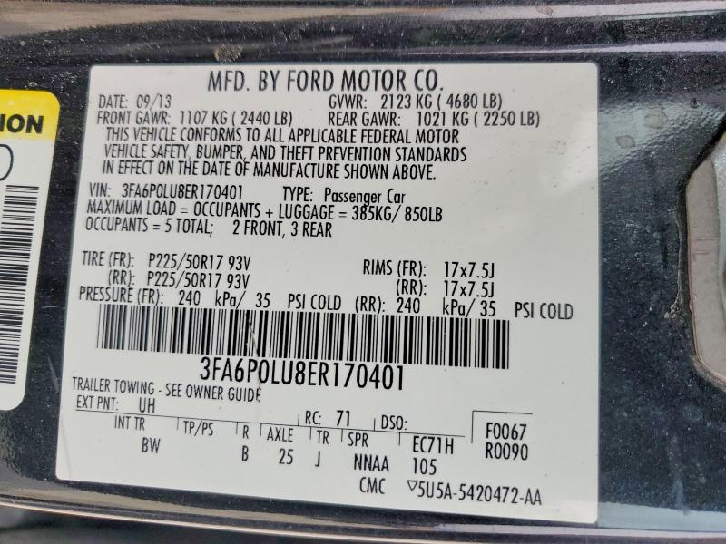 Aukcja sprzedaży 2014 Ford Fusion, vin: 3FA6P0LU8ER170401, numer aukcji: 49341066