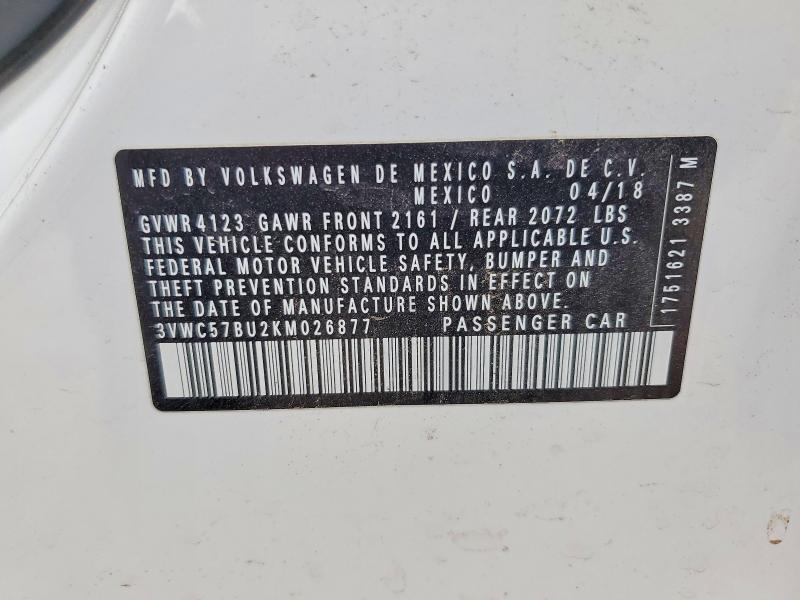 47568216 :رقم المزاد ، 3VWC57BU2KM026877 vin ، 2019 Volkswagen Jetta مزاد بيع