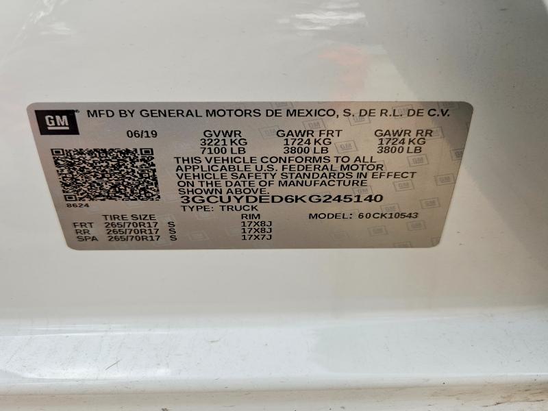 Продажа на аукционе авто 2019 Chevrolet Silverado, vin: 3GCUYDED6KG245140, номер лота: 50770636