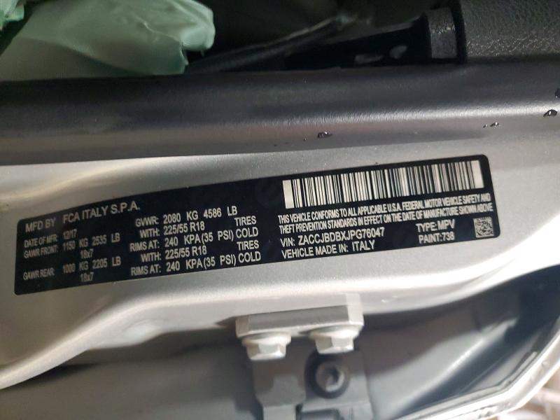 Продажа на аукционе авто 2018 Jeep Renegade, vin: ZACCJBDBXJPG76047, номер лота: 48261106