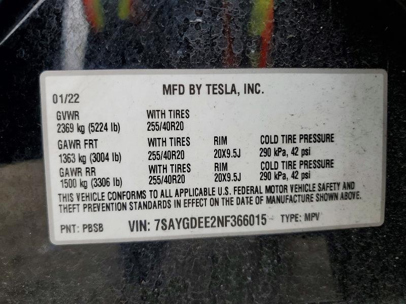 Aukcja sprzedaży 2022 Tesla Model Y, vin: 7SAYGDEE2NF366015, numer aukcji: 51371996
