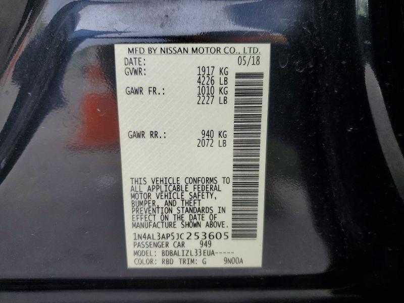 49221126 :رقم المزاد ، 1N4AL3AP5JC253605 vin ، 2018 Nissan Altima مزاد بيع