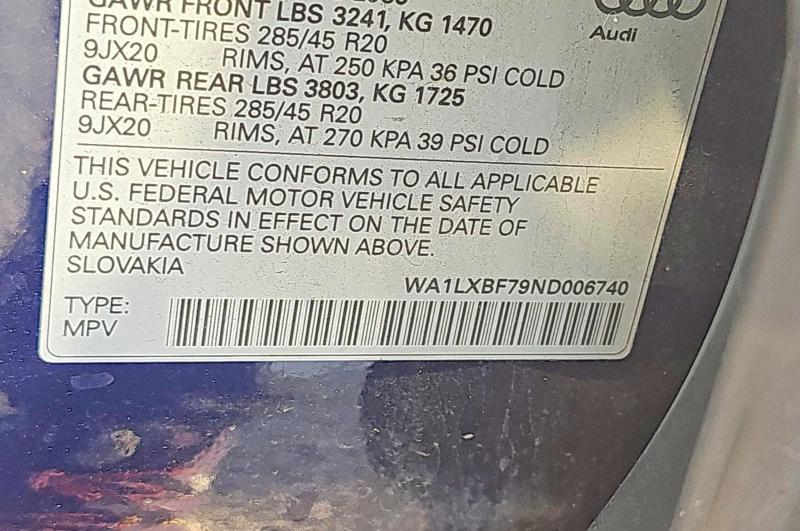 Aukcja sprzedaży 2022 Audi Q7, vin: WA1LXBF79ND006740, numer aukcji: 51128646