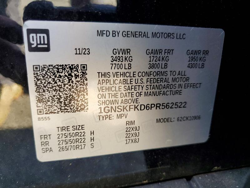 2023 Chevrolet Suburban მანქანა იყიდება აუქციონზე, vin: 1GNSKFKD6PR562522, აუქციონის ნომერი: 49980986