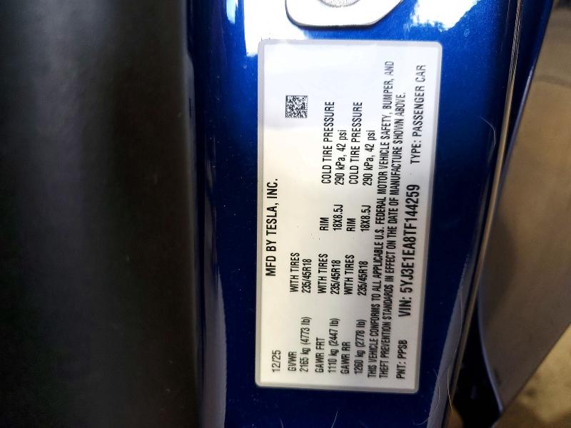 Продаж на аукціоні авто 2026 Tesla Model 3, vin: 5YJ3E1EA8TF144259, номер лоту: 50361096