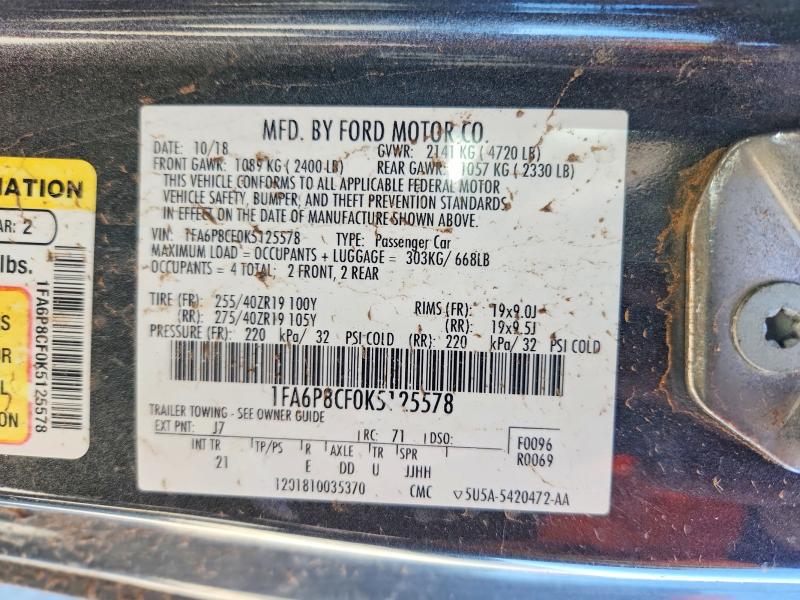 Aukcja sprzedaży 2019 Ford Mustang, vin: 1FA6P8CF0K5125578, numer aukcji: 48585026
