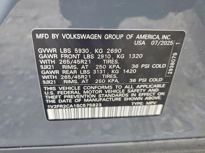 51759236 :رقم المزاد ، 1V2FR2CA1SC575823 vin ، 2025 Volkswagen Atlas مزاد بيع
