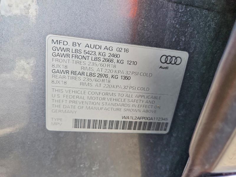 Продажа на аукционе авто 2016 Audi Q5, vin: WA1L2AFP0GA112345, номер лота: 50939976