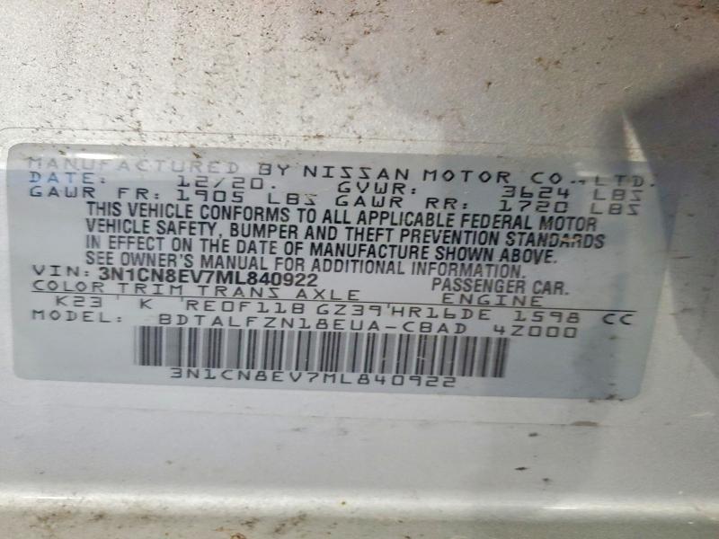 Aukcja sprzedaży 2021 Nissan Versa, vin: 3N1CN8EV7ML840922, numer aukcji: 48288156