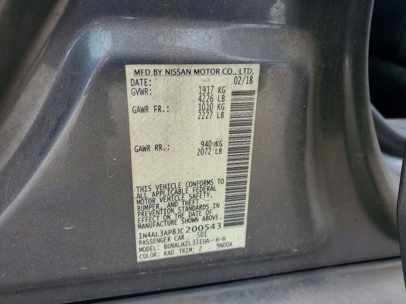 49054016 :رقم المزاد ، 1N4AL3AP8JC200543 vin ، 2018 Nissan Altima مزاد بيع
