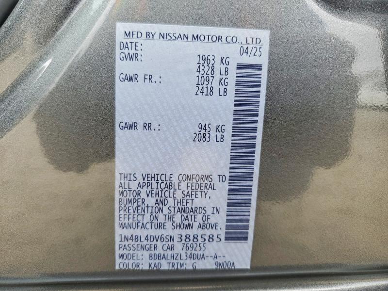 2025 Nissan Altima მანქანა იყიდება აუქციონზე, vin: 1N4BL4DV6SN388585, აუქციონის ნომერი: 48327906