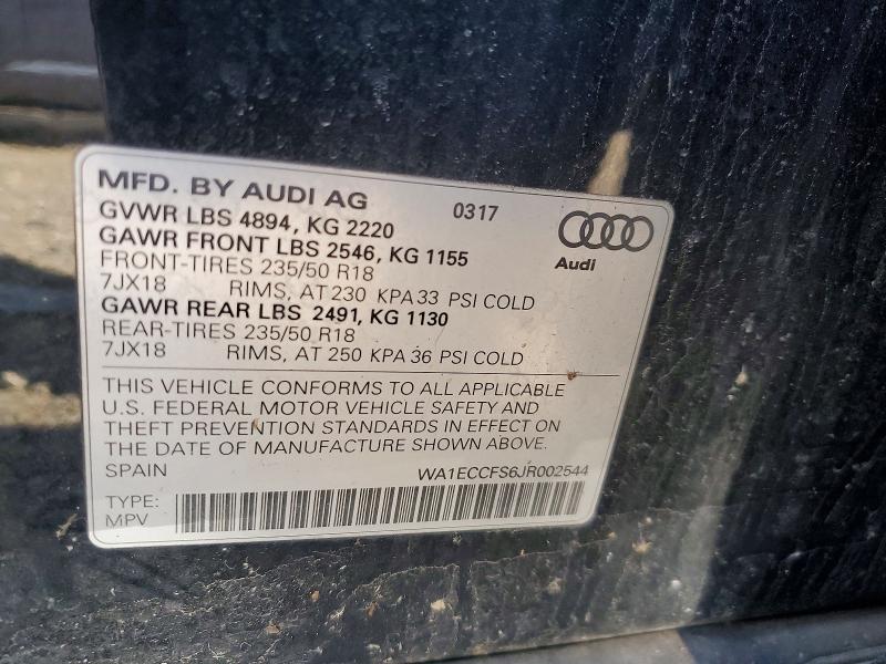 49919706 :رقم المزاد ، WA1ECCFS6JR002544 vin ، 2018 Audi Q3 مزاد بيع