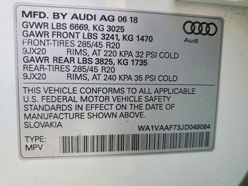 Продаж на аукціоні авто 2018 Audi Q7, vin: WA1VAAF73JD049064, номер лоту: 47084166