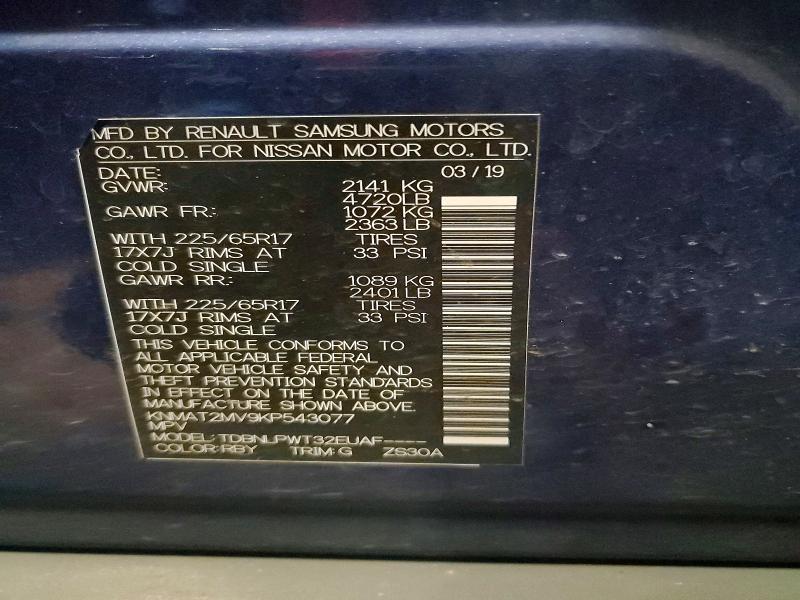 Aukcja sprzedaży 2019 Nissan Rogue, vin: KNMAT2MV9KP543077, numer aukcji: 51020646