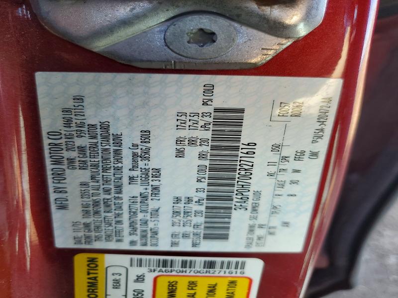 Aukcja sprzedaży 2016 Ford Fusion, vin: 3FA6P0H70GR271616, numer aukcji: 49558146