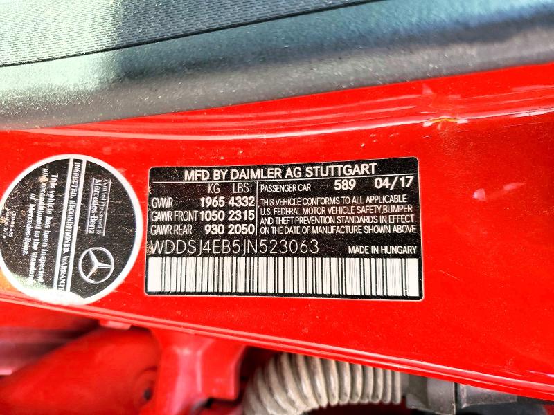 47798566 :رقم المزاد ، WDDSJ4EB5JN523063 vin ، 2018 Mercedes-benz Cla مزاد بيع
