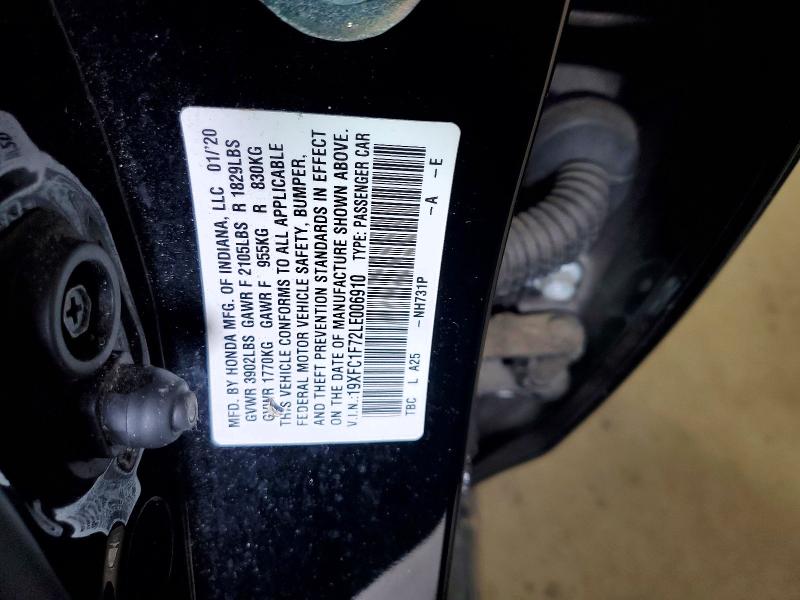 Продаж на аукціоні авто 2020 Honda Civic, vin: 19XFC1F72LE006910, номер лоту: 51634566